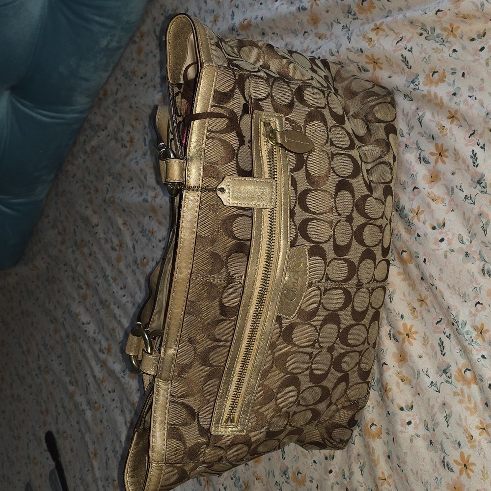 Coach Tan and Brown Signature Shoulder Bag